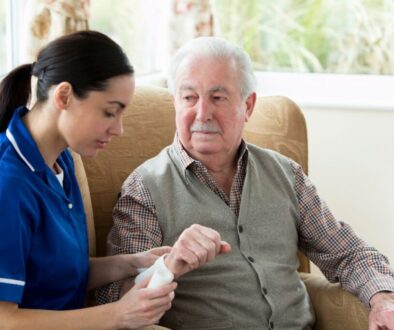 The caregiver uses placenta tissue grafting for faster wound healing of her patients.