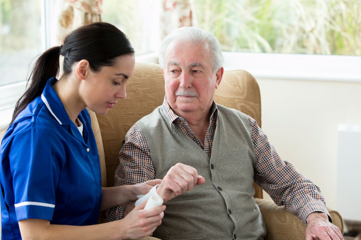 The caregiver uses placenta tissue grafting for faster wound healing of her patients.