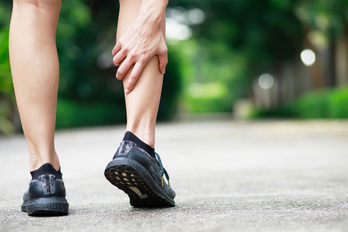 The man experiences a Venous leg ulcer while walking.