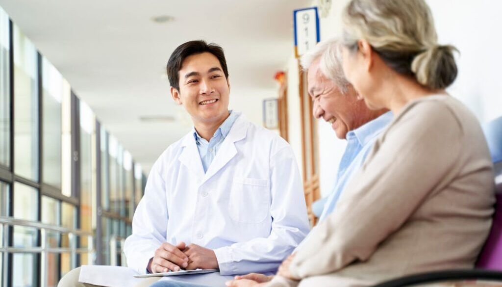 The aged couple is happy while talking to the doctor because they are recovering quickly.