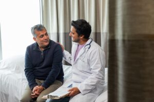 The doctor discusses the role of Cytokines in tissue repair with his patient.