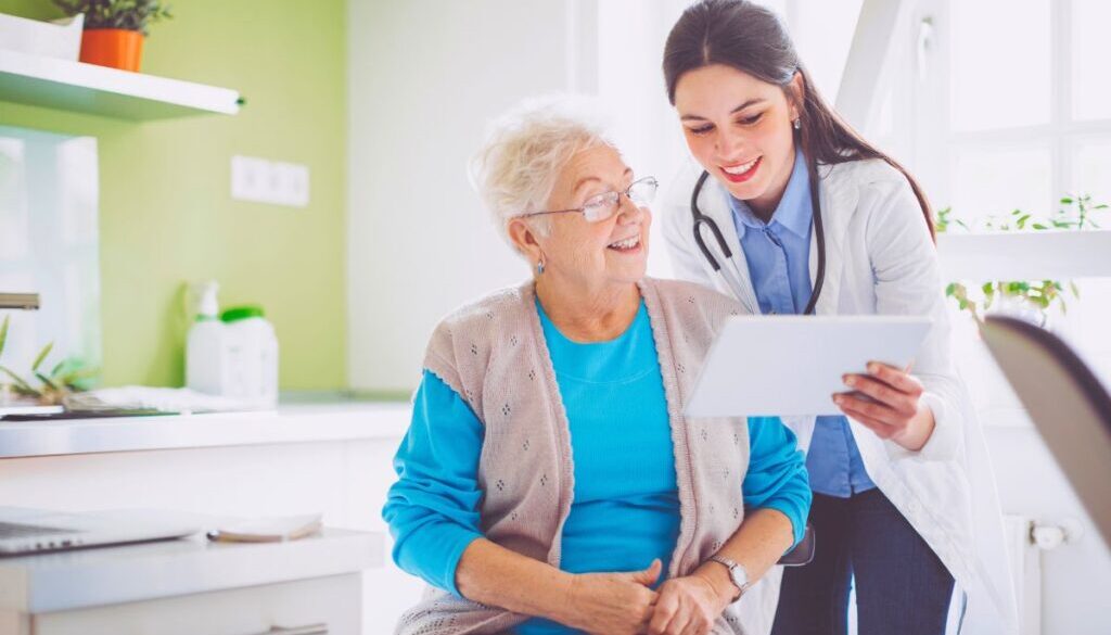 The doctor is happy to inform his patient that they have successfully healed the patient's non-healing wounds.