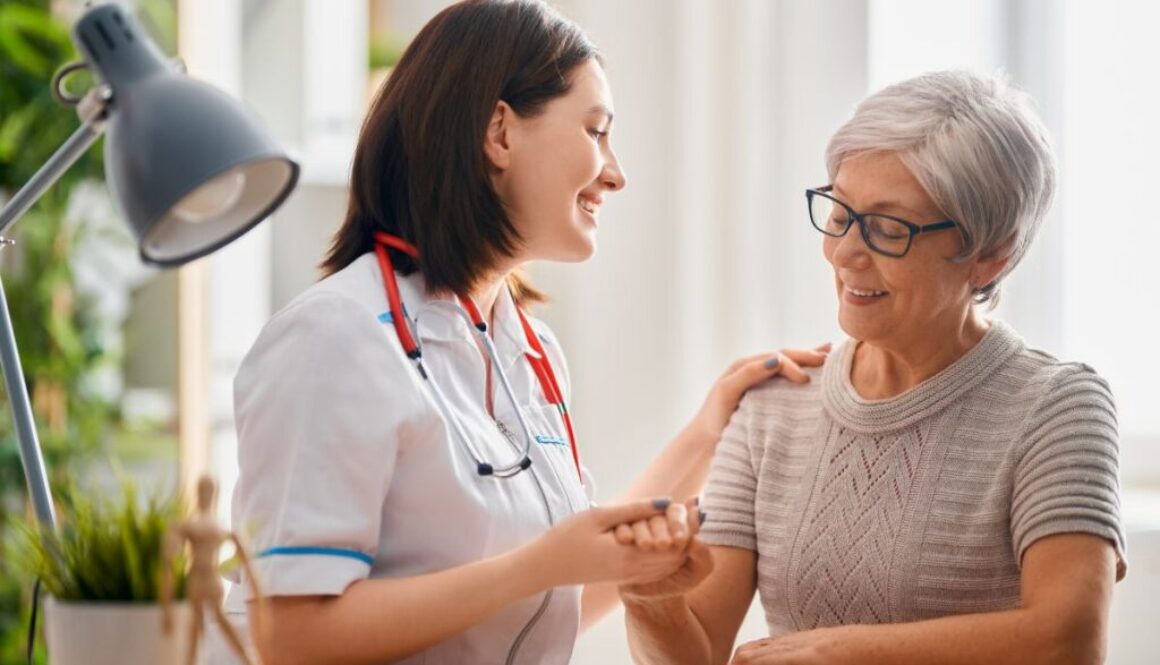 The doctor happily discusses how regenerative medicine treatment can help the older woman.